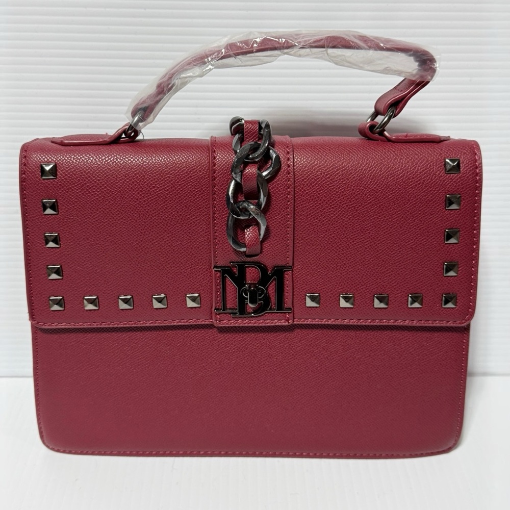NWT Badgley Mischka Elegant Burgundy Studded Crossbody Handbag with Gunmetal